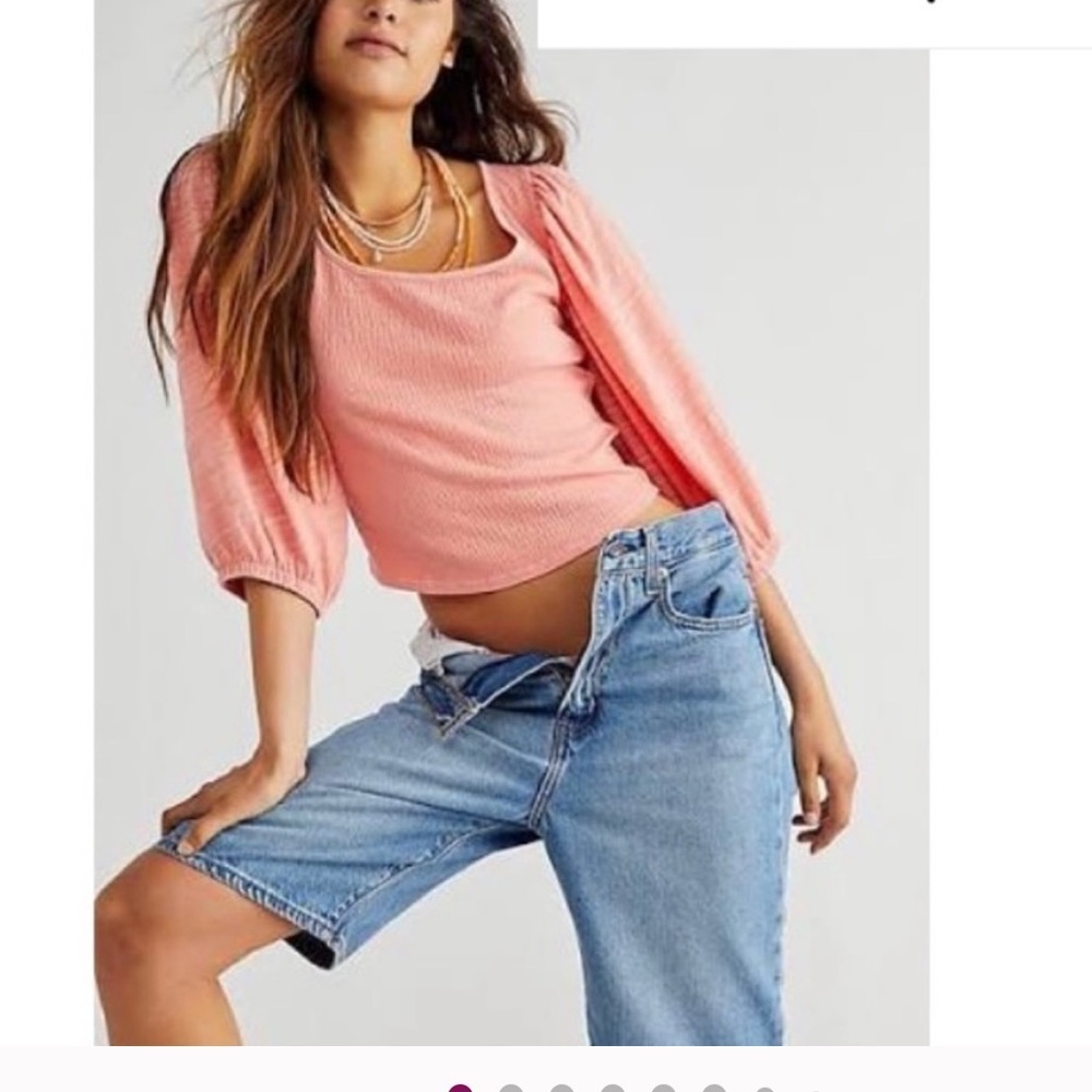 NWT Free People size Large Day puff sleeve Lilly top in Terra Cotta. Retail $78